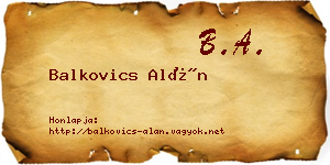 Balkovics Alán névjegykártya